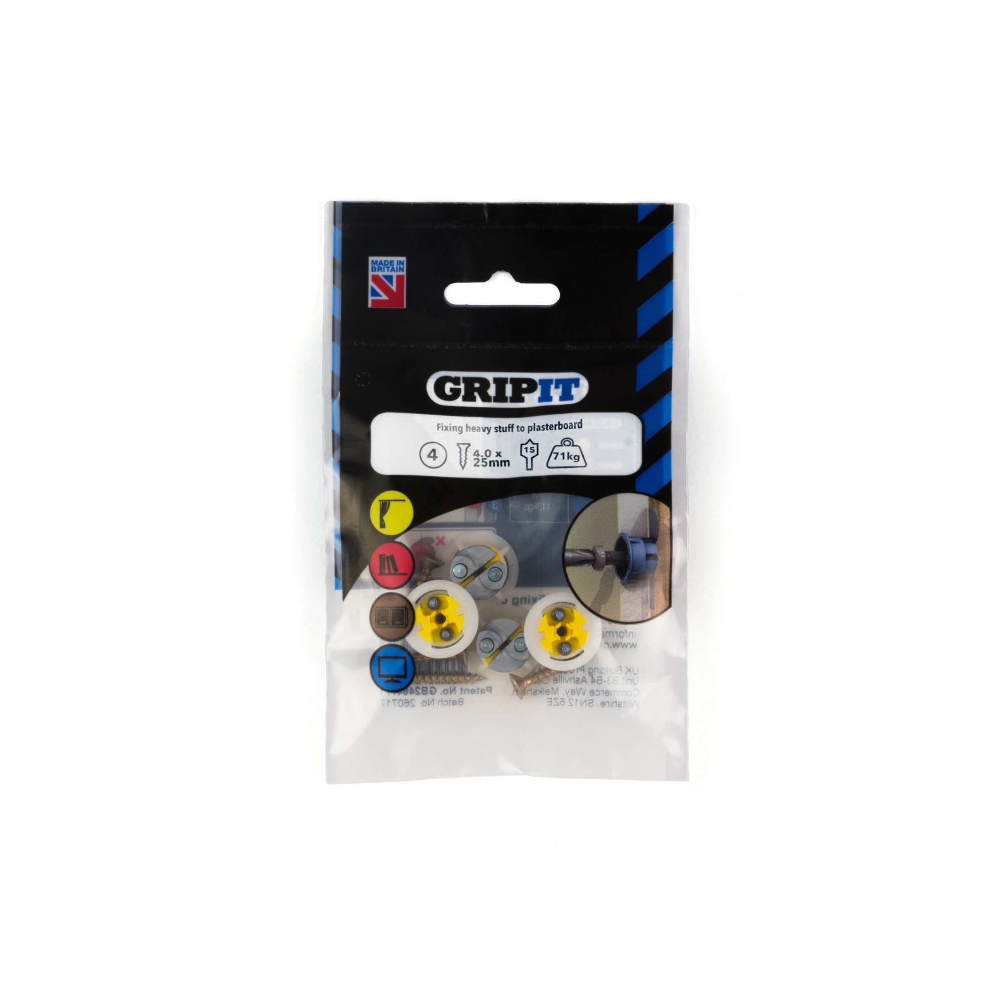 Gripit 15mm M4 x 25 screw  71kg Plasterboard fixing