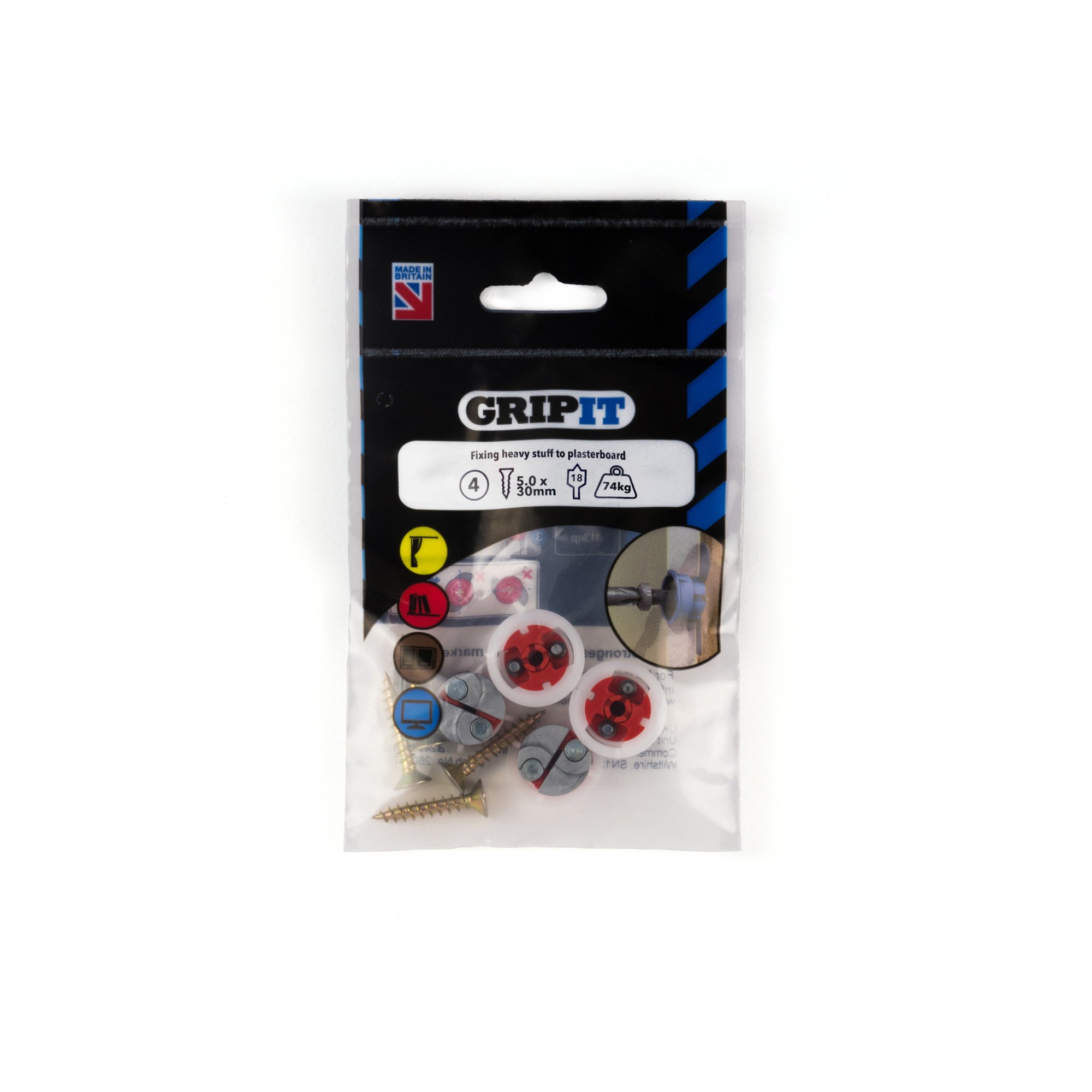 Gripit 18mm M5 x 30 screw 74kg Plasterboard fixing
